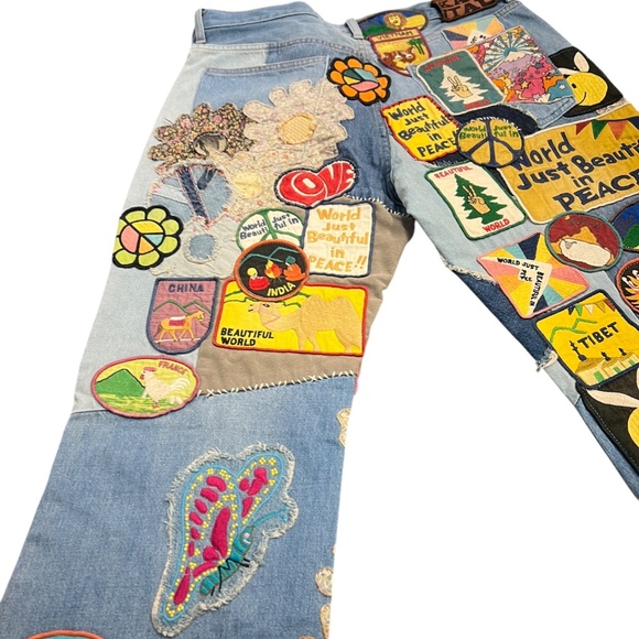 Kapital 12.5oz Denim 5P Rat Flare Pants "BEAUTIFUL WORLD INSANE Remake" size 38 - Picture 6 of 13